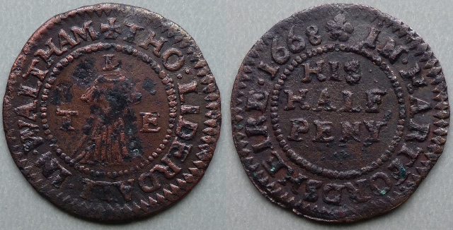 Waltham Cross, Tho Liderdall 1668 halfpenny